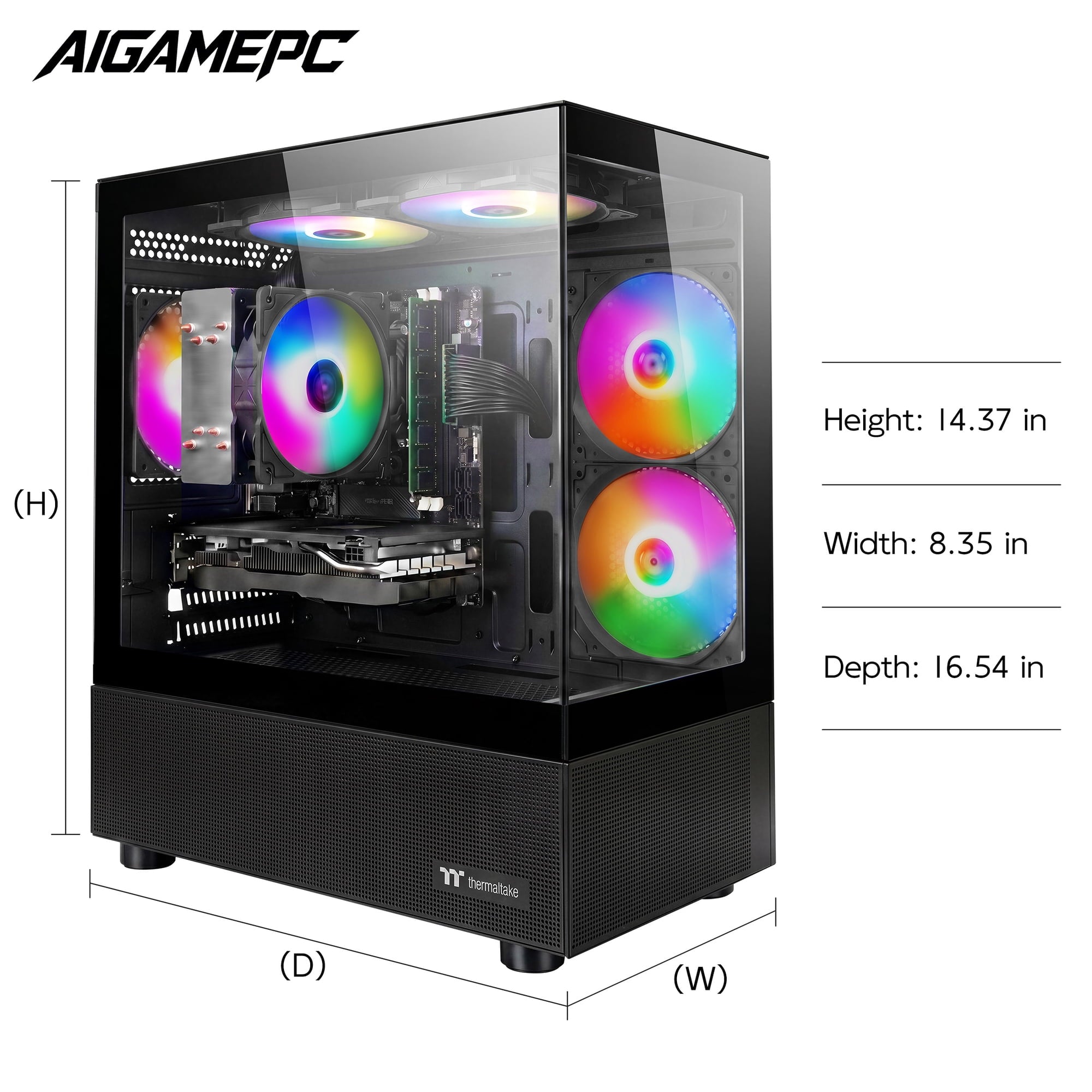 AIGAMEPC Gaming PC Desktop Computer, AMD Ryzen 7 5700X, GeForce RTX 5060 8G, 16GB DDR4 RAM, 1TB M.2 NVMe SSD, BX3 650W 80PLUS Bronze PSU, ARGB Fans, WiFi+BT, for Game Design and Office