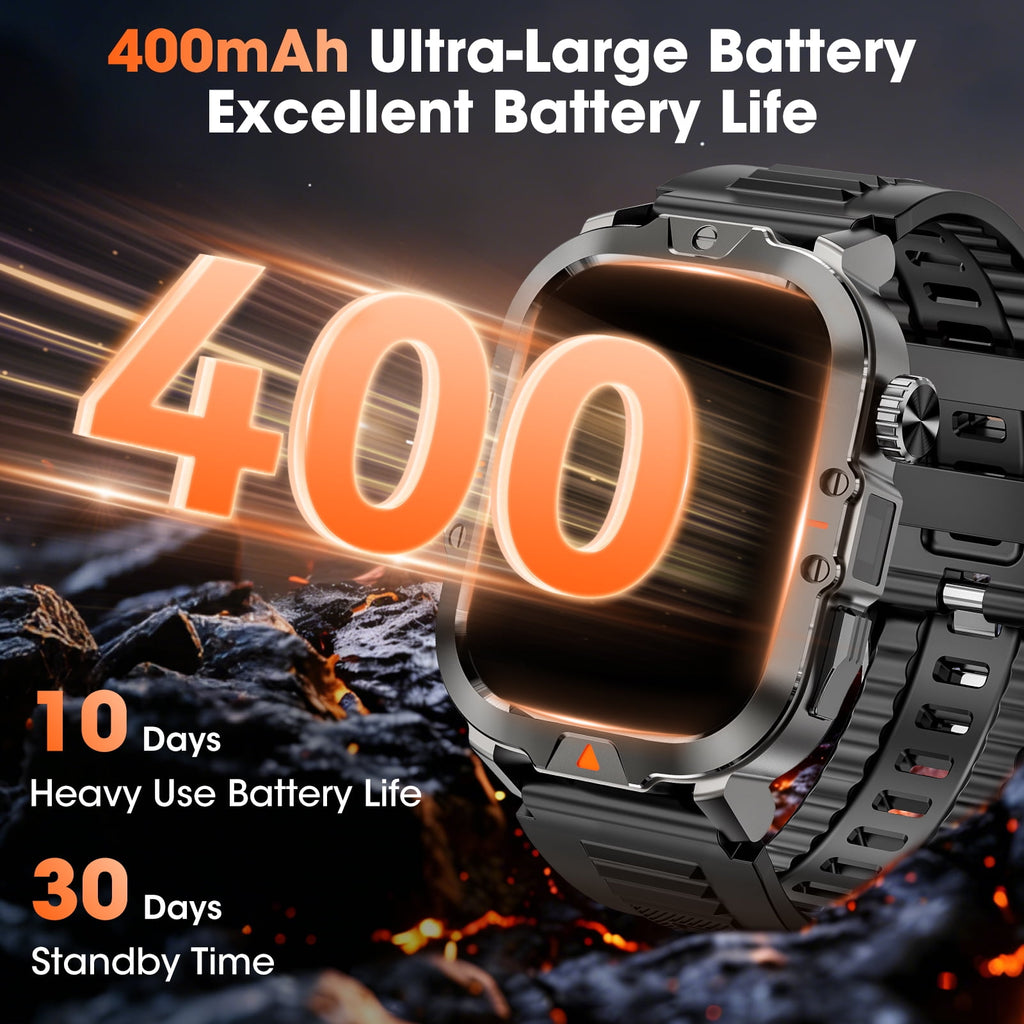 Smartwatch for Men with Fitness Tracker, 2.01-inch Answer/Make Calls/100+ Sport Modes, IP68 Waterproof, men's Military Smartwatch compatible with Android IPhone Devices (Black)