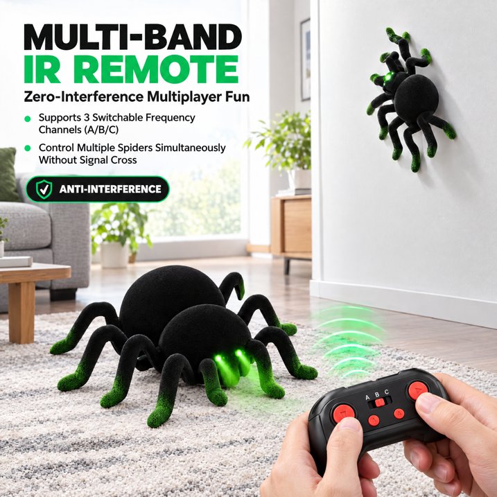 Remote Control Spider Toys, RC Giant Spider Toys Wireless Remote Control ,360° Rotating High Simulation Spider Animal Pets Toys Furry Texture Glowing Eyes Perfect for Christmas Joke Game Playing